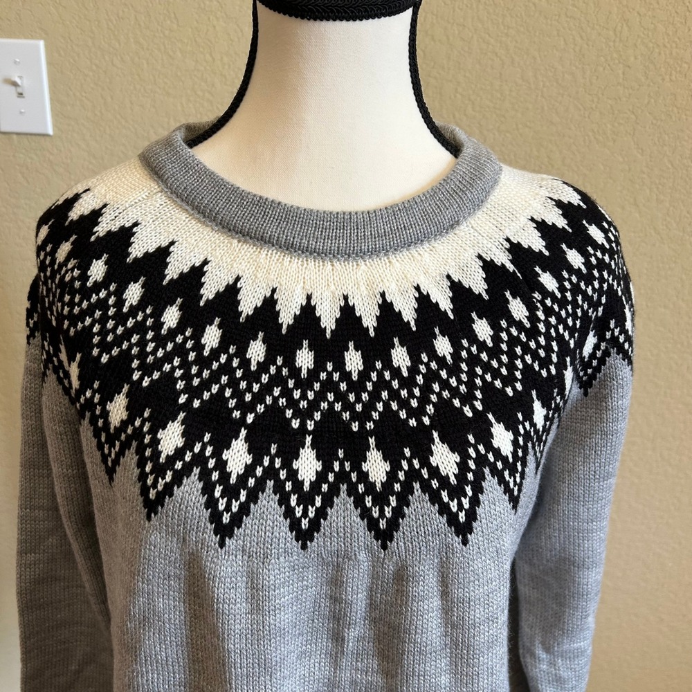 CCK Style Womens Sweater Medium Gray White Black Nordic Fair Isle Knit Pullover - Picture 5 of 7